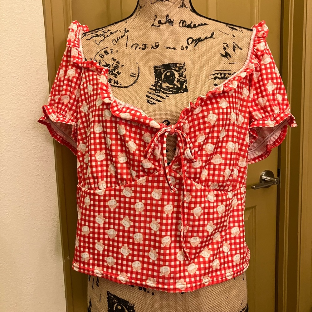 NGO new girl order hello kitty gingham milk maid top off shoulder cute 16 18 1X - Picture 2 of 6